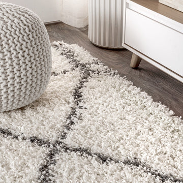 Mercer Shag Plush Tassel Moroccan Geometric Trellis Area Rug
